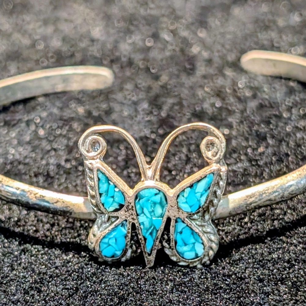 Silver Butterfly Bracelet with Turquoise Accents